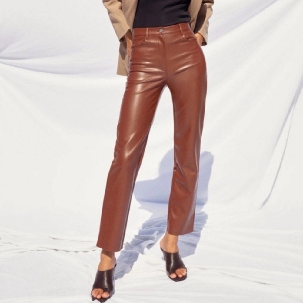 Abercrombie & Fitch Vegan Leather 90s Straight Ultra High Rise Pant Brown 27/4 - Picture 4 of 16